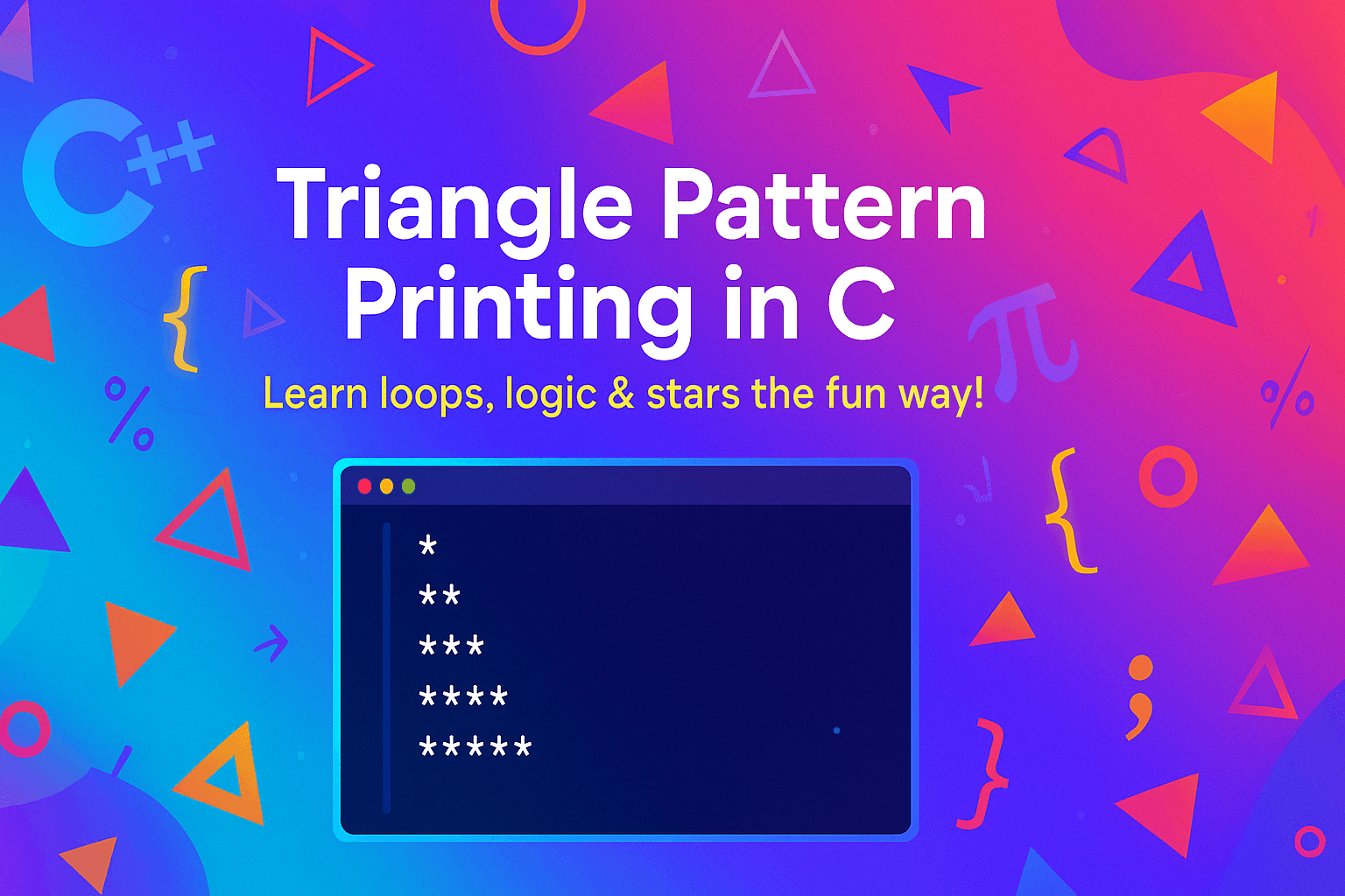 Banner for Triangle Pattern Printing in C (Beginner Friendly)